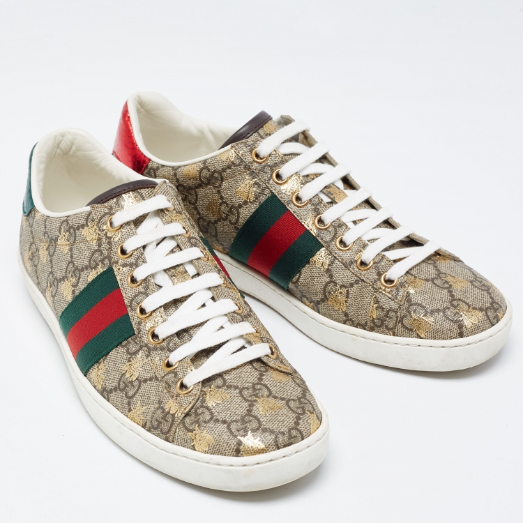 Pre Owned Gucci Beige/Brown GG Supreme Canvas Bee Ace Sneakers Size 36.5