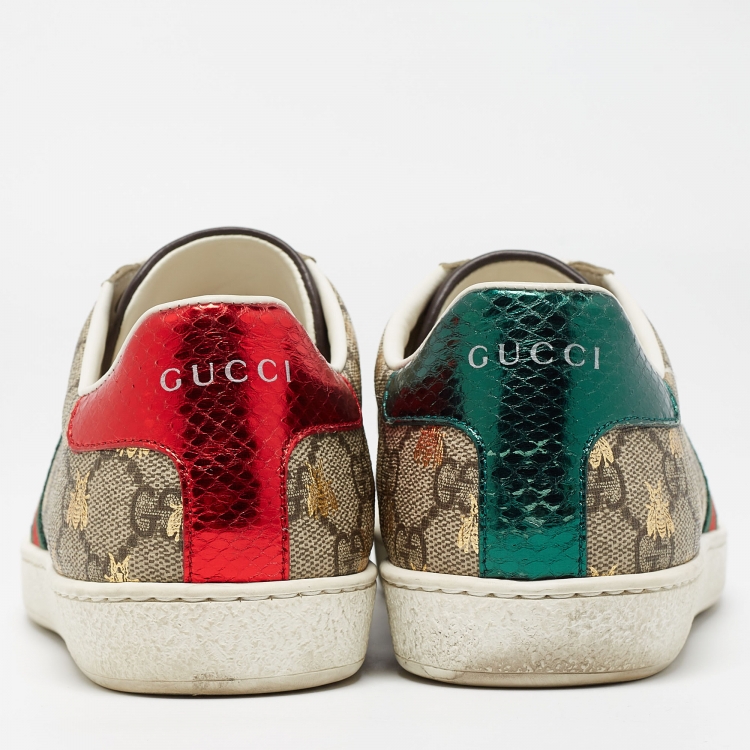 Pre Owned Gucci Beige/Brown GG Supreme Canvas Bee Ace Sneakers Size 36.5