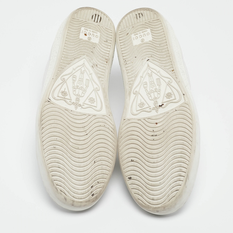 Pre Owned Gucci White Perforated Interlocking G Leather Ace Sneakers Size 36