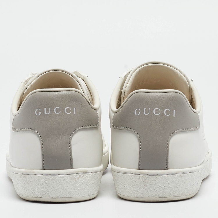 Pre Owned Gucci White Perforated Interlocking G Leather Ace Sneakers Size 36