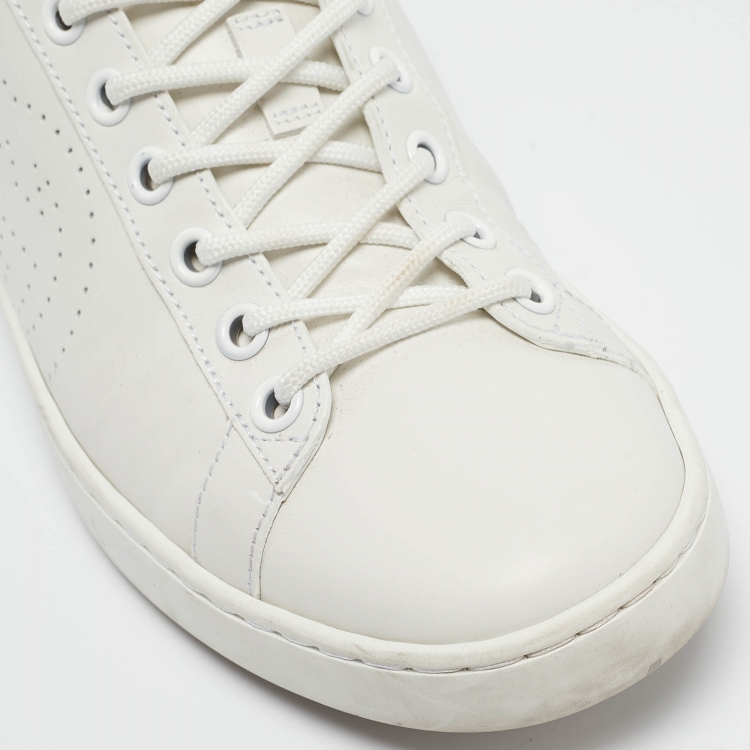 Pre Owned Gucci White Perforated Interlocking G Leather Ace Sneakers Size 36
