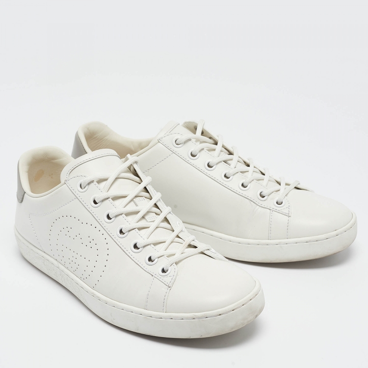 Pre Owned Gucci White Perforated Interlocking G Leather Ace Sneakers Size 36