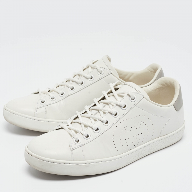 Pre Owned Gucci White Perforated Interlocking G Leather Ace Sneakers Size 36