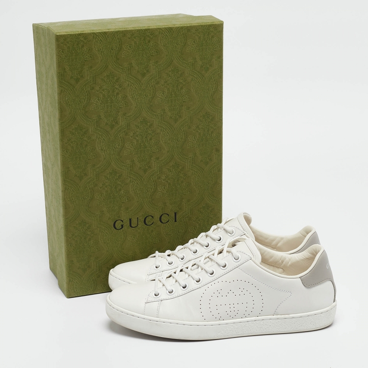 Pre Owned Gucci White Perforated Interlocking G Leather Ace Sneakers Size 36