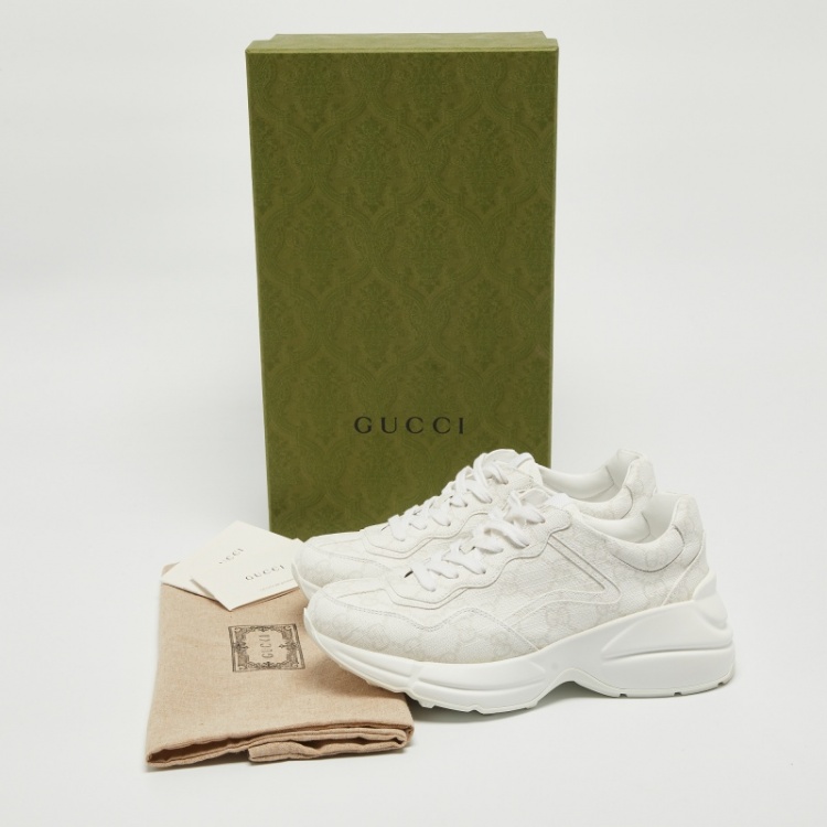 Pre Owned Gucci White GG Supreme Canvas Rhyton Sneakers Size 36