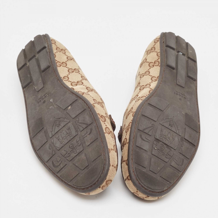 Pre Owned Gucci Brown Canvas and Leather Horsebit Loafers Size 40.5