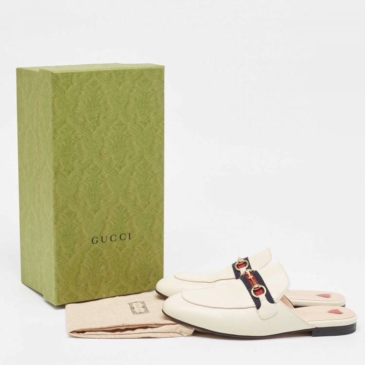 Pre Owned Gucci Cream Leather  Princetown Mules Size 39