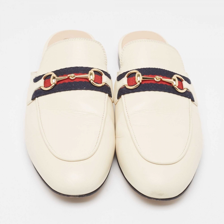 Pre Owned Gucci Cream Leather  Princetown Mules Size 39