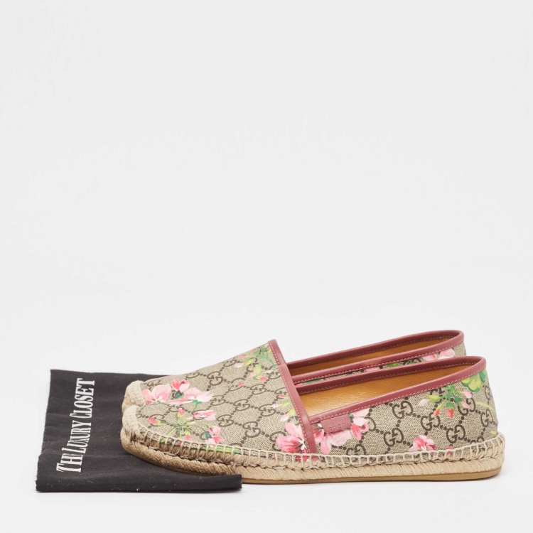 Pre Owned Gucci Beige/Brown GG Blooms Print Supreme Canvas Espadrille Flats Size 42