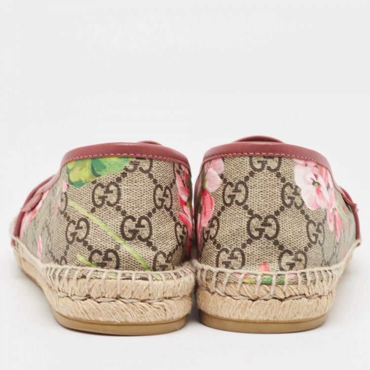 Pre Owned Gucci Beige/Brown GG Blooms Print Supreme Canvas Espadrille Flats Size 42