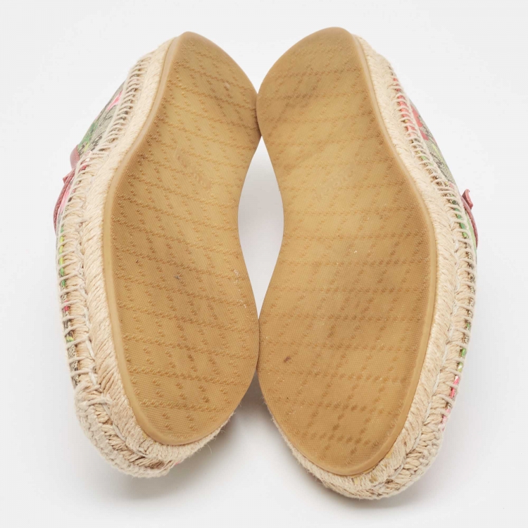 Pre Owned Gucci Beige/Brown GG Blooms Print Supreme Canvas Espadrille Flats Size 42