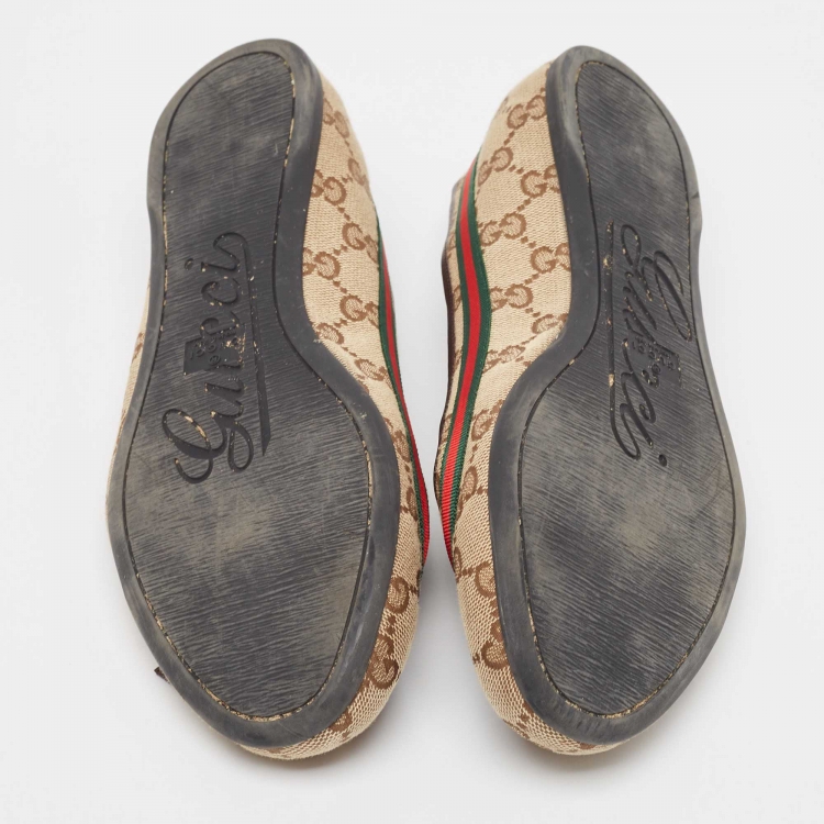 Pre Owned Gucci Brown/Beige GG Canvas Mayfair Bow Ballet Flats Size 39