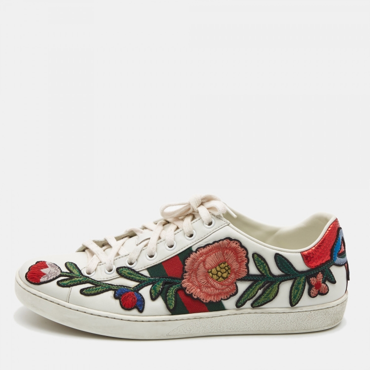 Gucci White Leather Floral Embroidered Ace Sneakers Size 39.5 Gucci ...