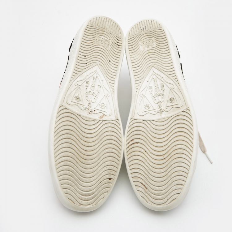 Pre Owned Gucci White Leather Floral Embroidered Ace Sneakers Size 39.5