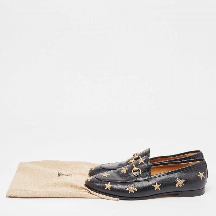 Pre Owned Gucci Black Leather Jordaan Loafers Size 39