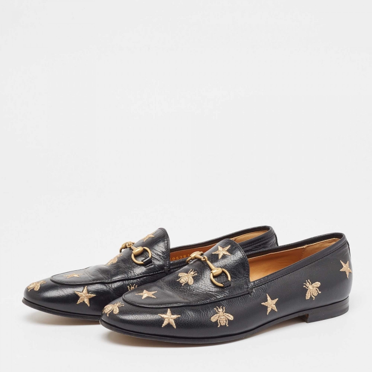 Pre Owned Gucci Black Leather Jordaan Loafers Size 39