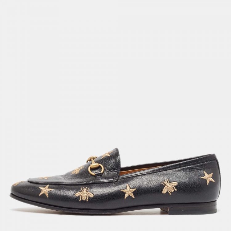 Pre Owned Gucci Black Leather Jordaan Loafers Size 39