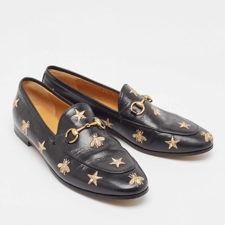 Pre Owned Gucci Black Leather Jordaan Loafers Size 39