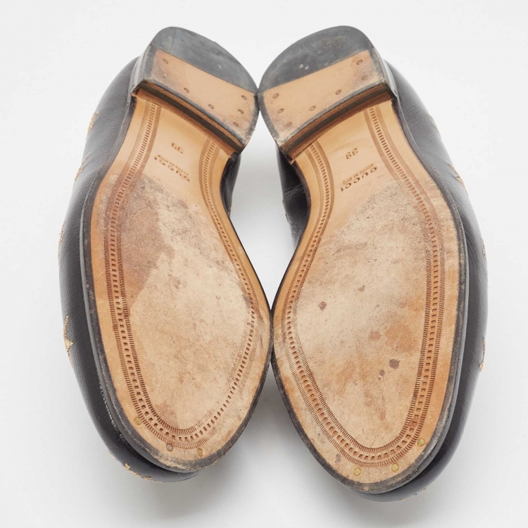 Pre Owned Gucci Black Leather Jordaan Loafers Size 39
