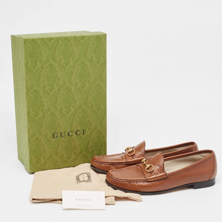 Pre Owned Gucci Brown Leather 1953 Horsebit Loafers Size 38.5