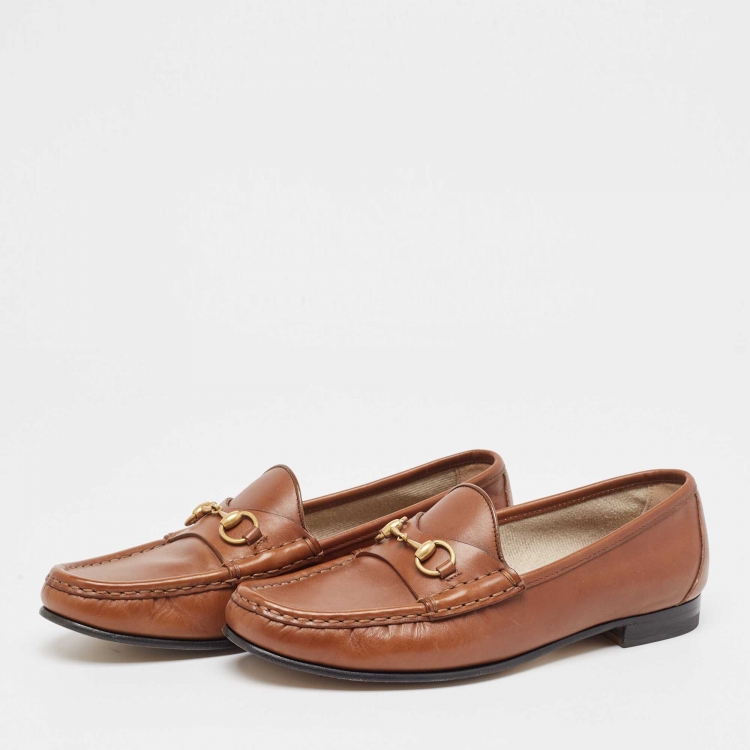 Pre Owned Gucci Brown Leather 1953 Horsebit Loafers Size 38.5