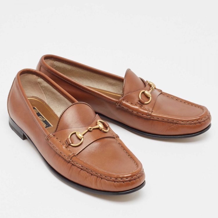 Pre Owned Gucci Brown Leather 1953 Horsebit Loafers Size 38.5
