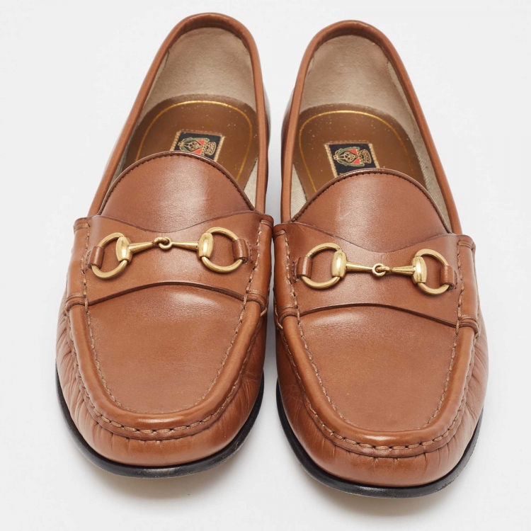 Pre Owned Gucci Brown Leather 1953 Horsebit Loafers Size 38.5