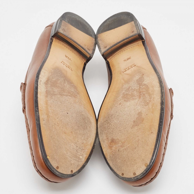 Pre Owned Gucci Brown Leather 1953 Horsebit Loafers Size 38.5