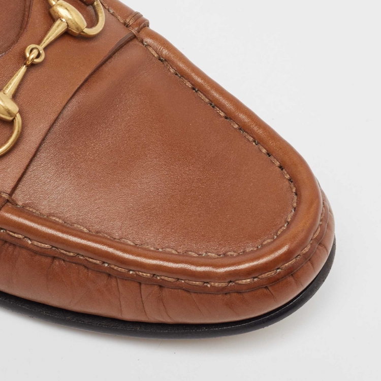 Pre Owned Gucci Brown Leather 1953 Horsebit Loafers Size 38.5