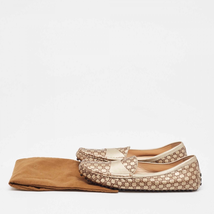 Pre Owned Gucci Gold/Brown Microguccissima Leather Slip On Loafers Size 39