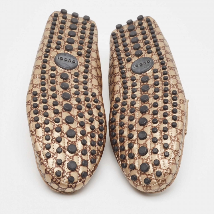 Pre Owned Gucci Gold/Brown Microguccissima Leather Slip On Loafers Size 39