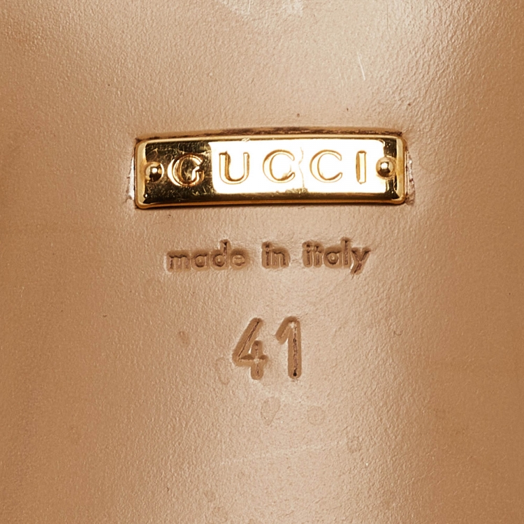 Pre Owned Gucci Off White Leather Web GG Marmont Faux Pearl Embellished Heel Slip On Loafers Size 41