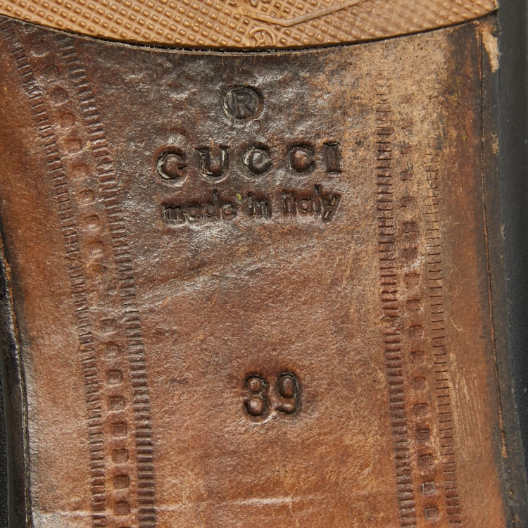 Pre Owned Gucci Black Leather Jordaan Loafers Size 39