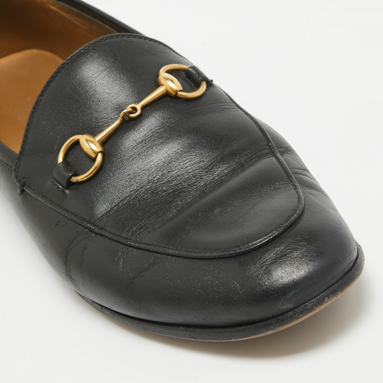Pre Owned Gucci Black Leather Jordaan Loafers Size 39
