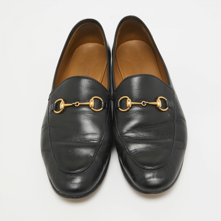 Pre Owned Gucci Black Leather Jordaan Loafers Size 39