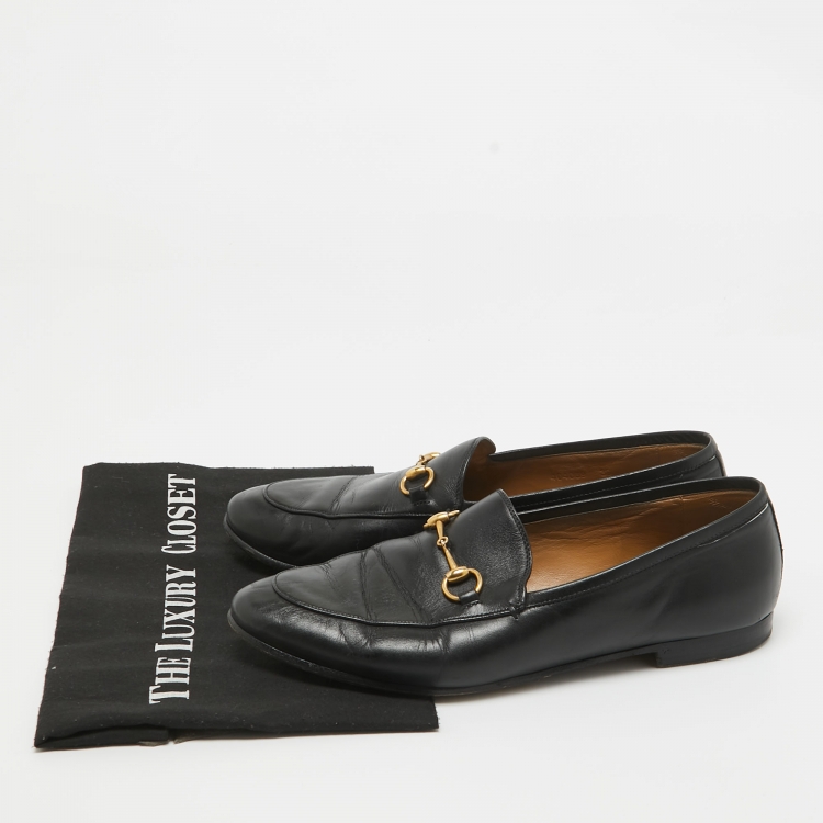 Pre Owned Gucci Black Leather Jordaan Loafers Size 39