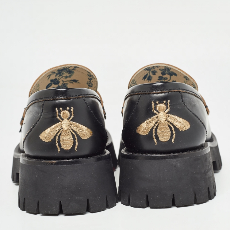 Pre Owned Gucci Black Leather Horsebit Loafers Size 36.5