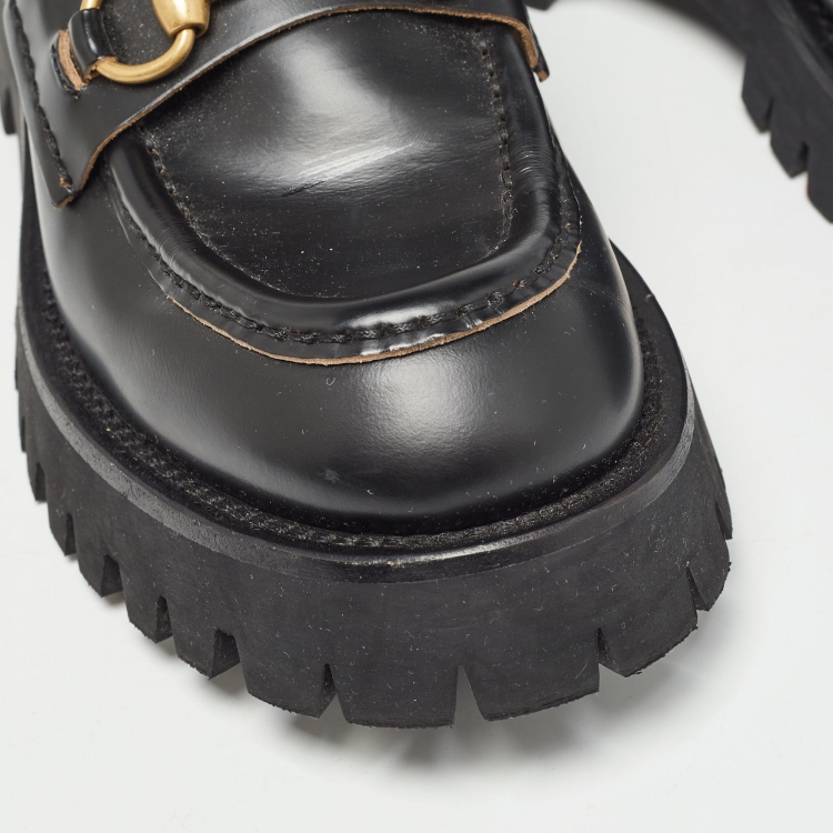 Pre Owned Gucci Black Leather Horsebit Loafers Size 36.5