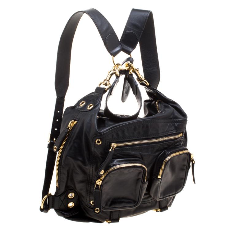 Pre Owned Gucci Black Leather Medium Darwin Convertible Backpack