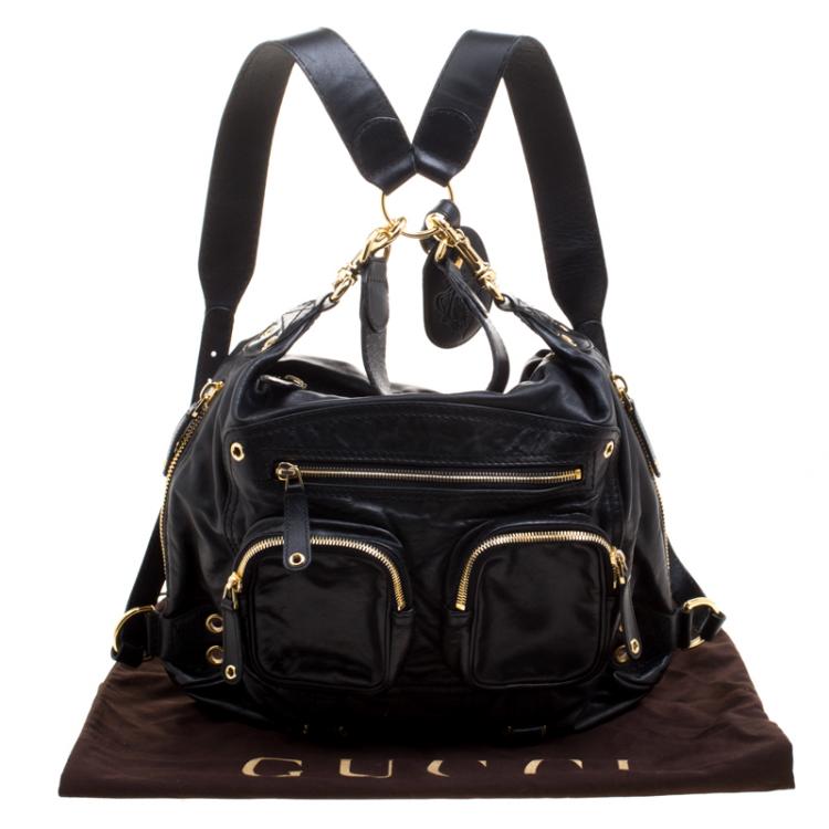 Pre Owned Gucci Black Leather Medium Darwin Convertible Backpack