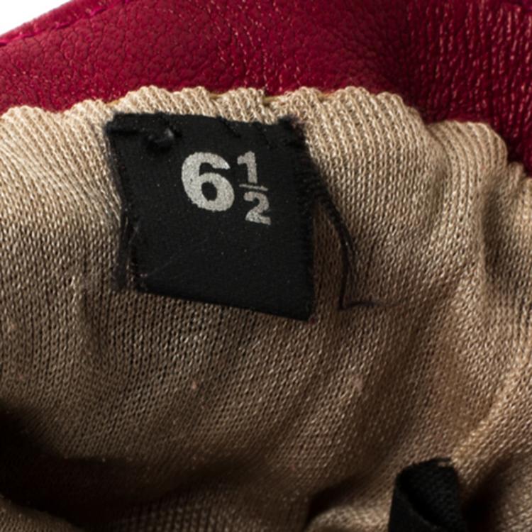 Pre Owned Gucci Red Leather Interlocking GG Gloves 6 1/2