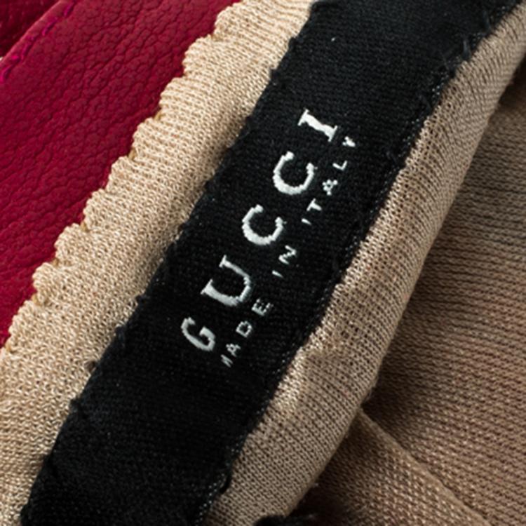 Pre Owned Gucci Red Leather Interlocking GG Gloves 6 1/2