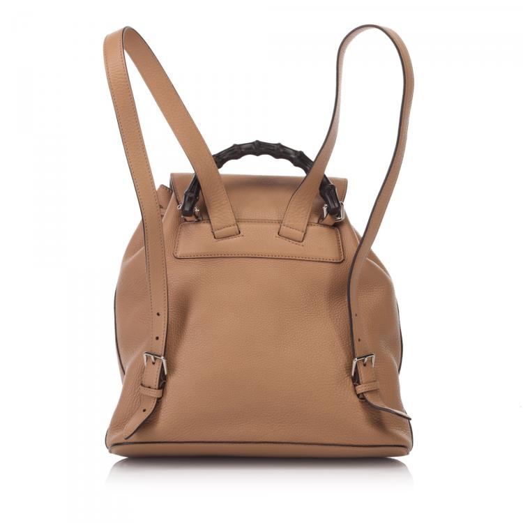 Pre Owned Gucci Brown Pebbled Leather Bamboo Backpack