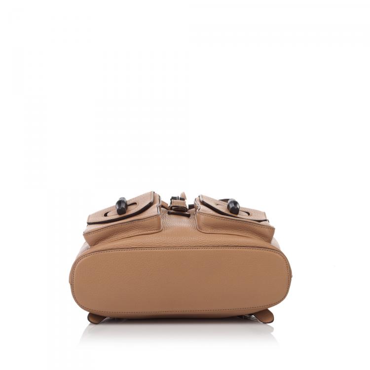 Pre Owned Gucci Brown Pebbled Leather Bamboo Backpack