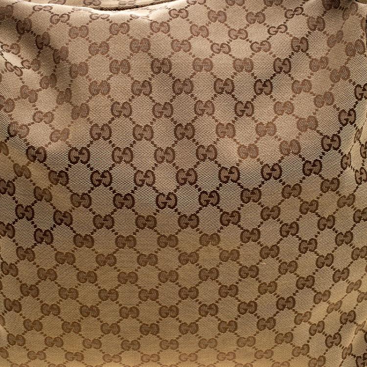 Pre Owned Gucci Beige GG Canvas Large Bamboo Bar Travel Bag