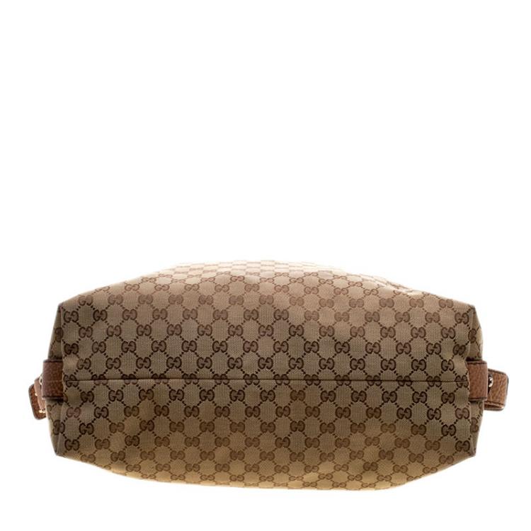 Pre Owned Gucci Beige GG Canvas Large Bamboo Bar Travel Bag
