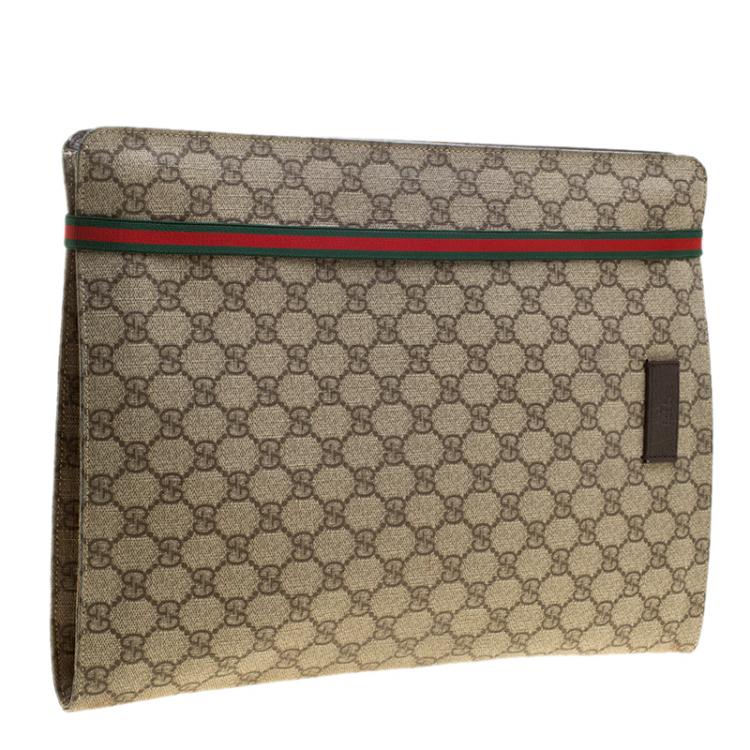 Pre Owned Gucci Beige GG Supreme Canvas Portfolio Document Case
