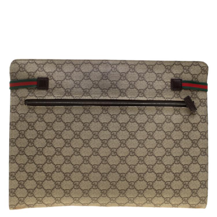 Pre Owned Gucci Beige GG Supreme Canvas Portfolio Document Case
