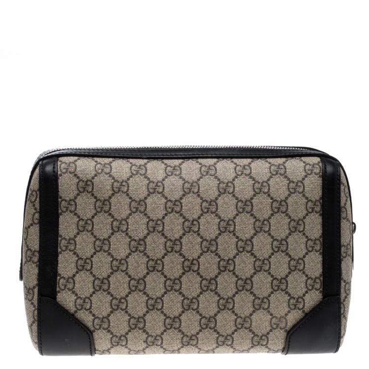 Pre Owned Gucci Beige/Black GG Supreme Canvas Toiletry Case