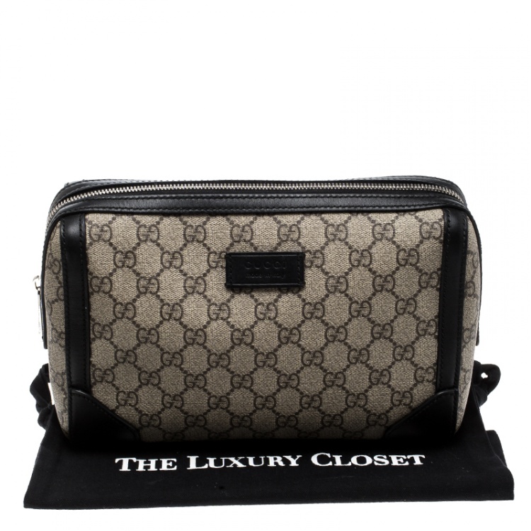 Pre Owned Gucci Beige/Black GG Supreme Canvas Toiletry Case